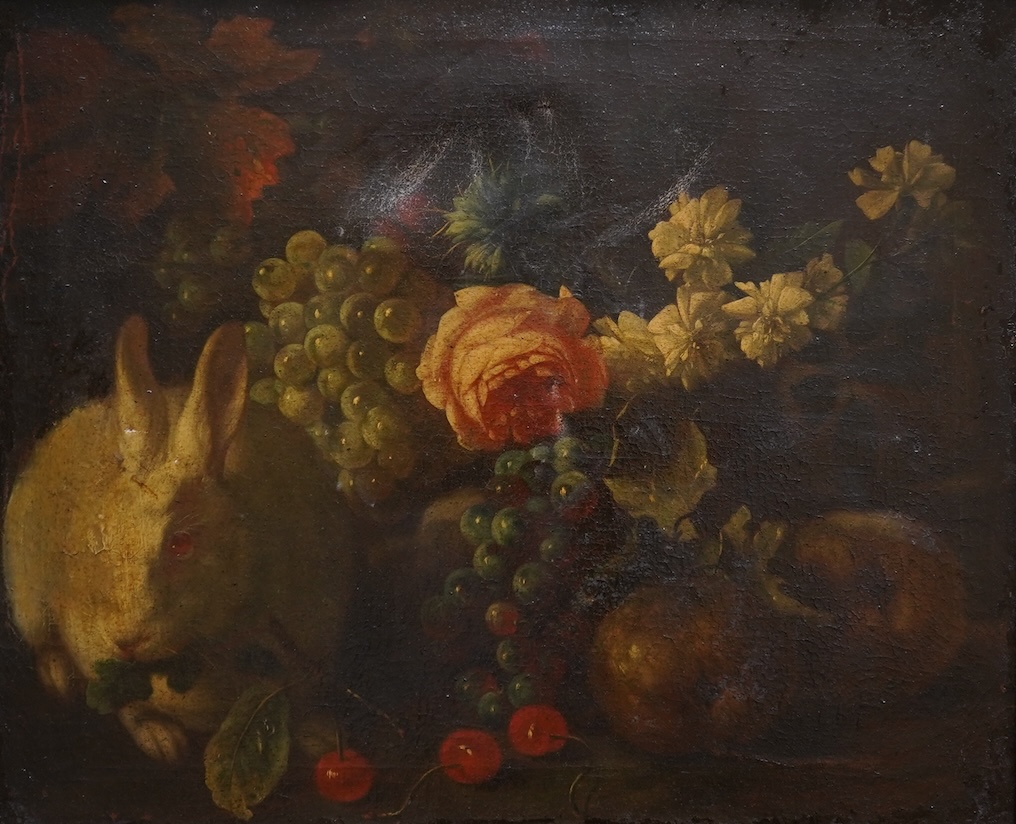 Circle of Franz Werner von Tamm, German (1658–1724), Flowers, fruit, birds and a white rabbit